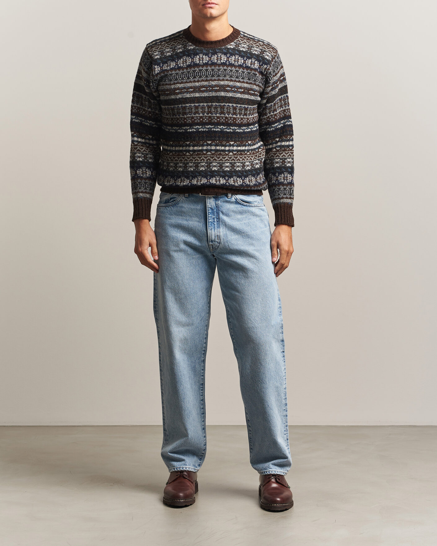 Heren | Truien | Jamieson's of Shetland | Jamiesons Of Shetland All Over Fair Isle Pullover Crew Neck Brown