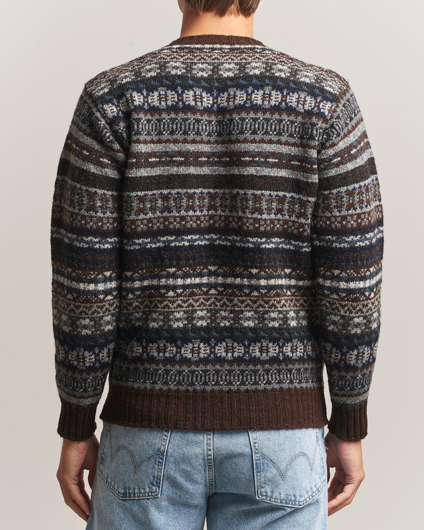 Heren | Truien | Jamieson's of Shetland | Jamiesons Of Shetland All Over Fair Isle Pullover Crew Neck Brown