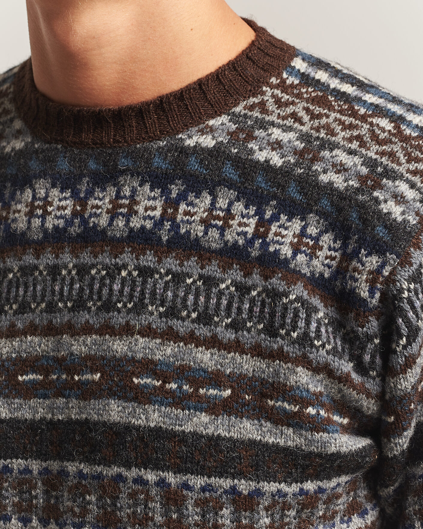 Heren | Truien | Jamieson's of Shetland | Jamiesons Of Shetland All Over Fair Isle Pullover Crew Neck Brown