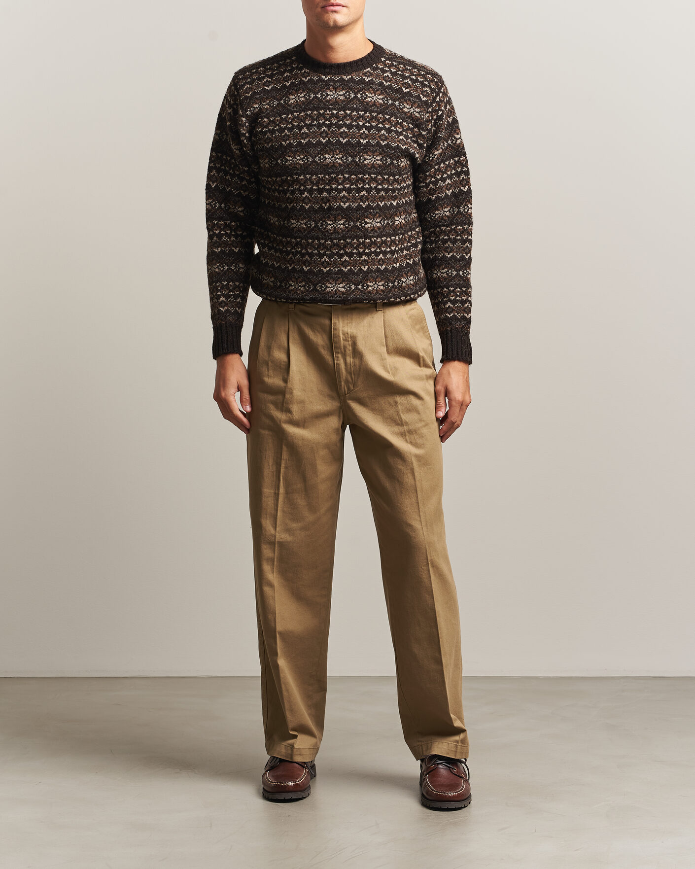 Heren | Truien | Jamieson's of Shetland | Jamiesons Of Shetland All Over Fair Isle Pullover Crew Neck Dark Brown