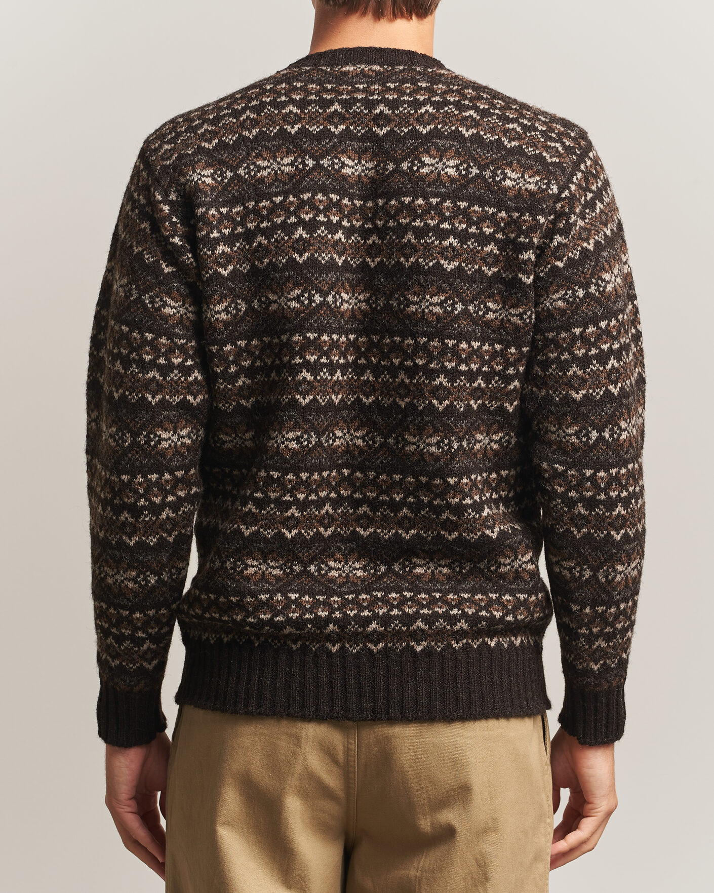 Heren | Truien | Jamieson's of Shetland | Jamiesons Of Shetland All Over Fair Isle Pullover Crew Neck Dark Brown