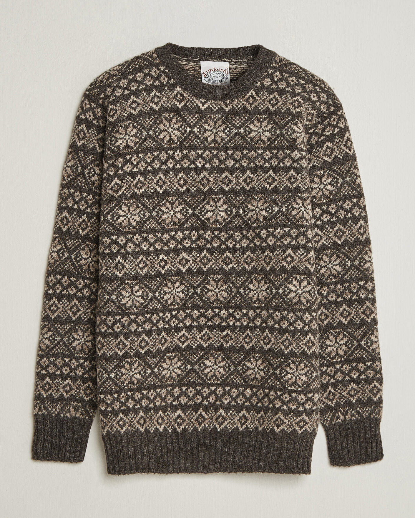 Heren | Truien | Jamieson's of Shetland | Jamiesons Of Shetland All Over Fair Isle Pullover Crew Neck Grey