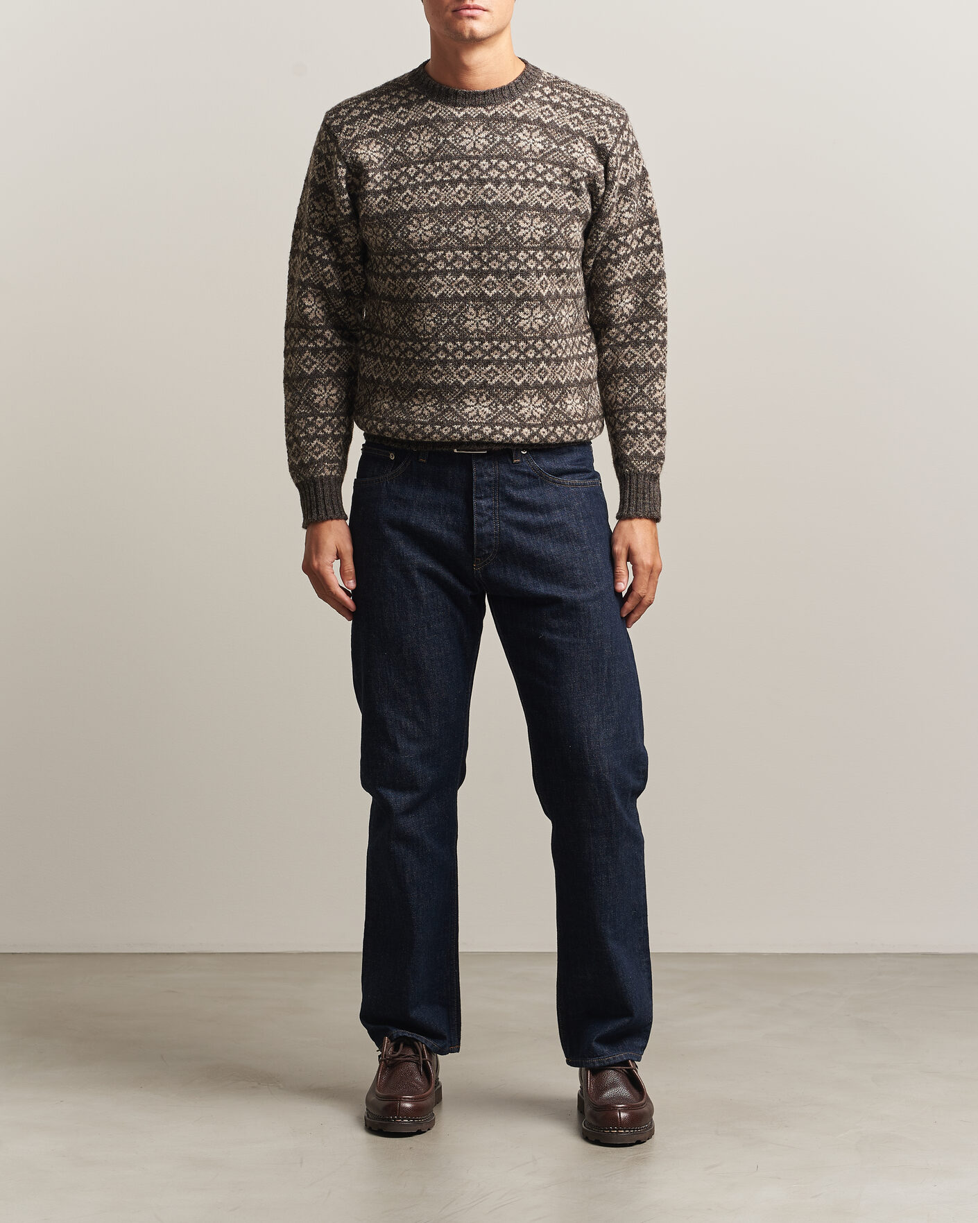 Heren | Truien | Jamieson's of Shetland | Jamiesons Of Shetland All Over Fair Isle Pullover Crew Neck Grey