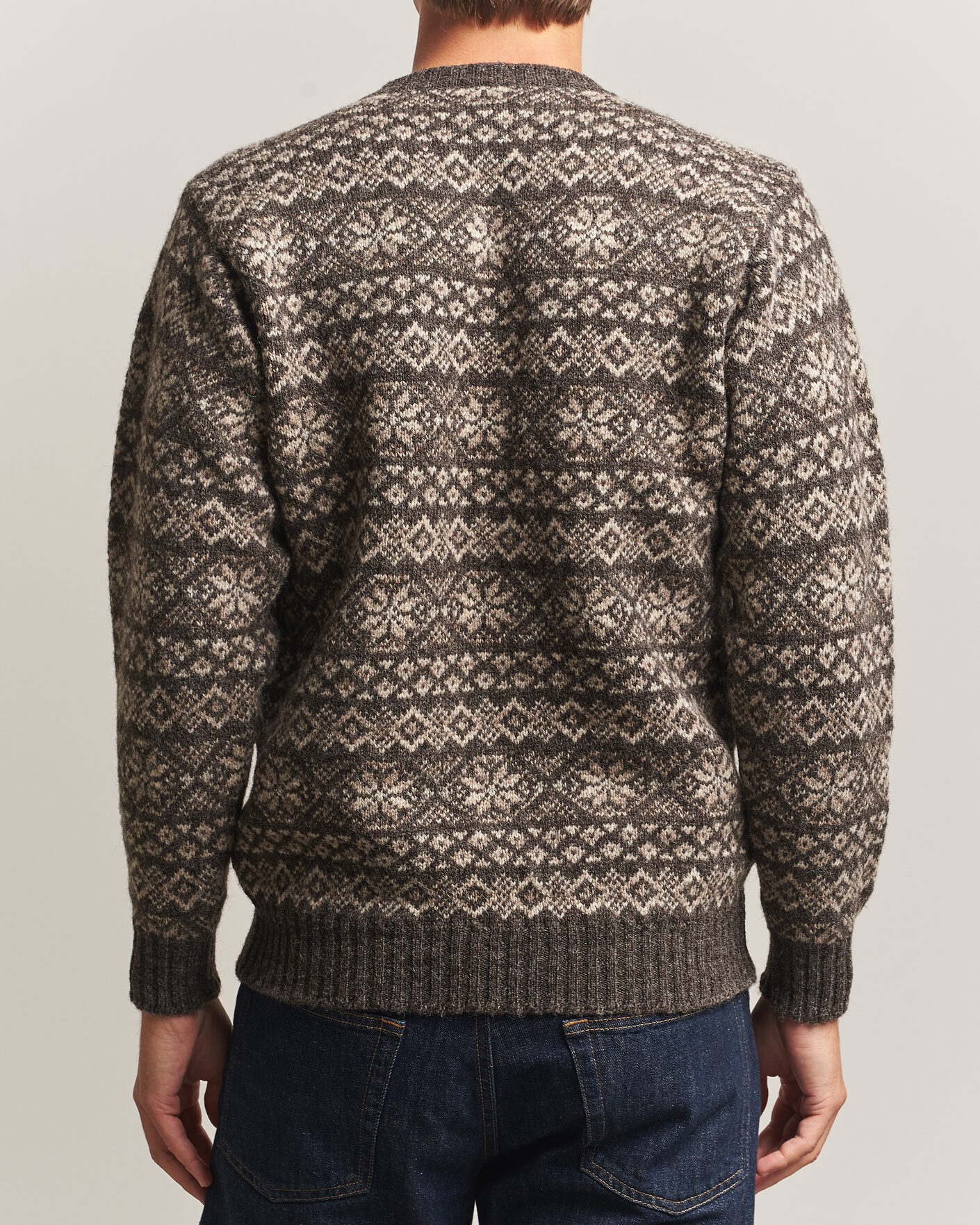Heren | Truien | Jamieson's of Shetland | Jamiesons Of Shetland All Over Fair Isle Pullover Crew Neck Grey