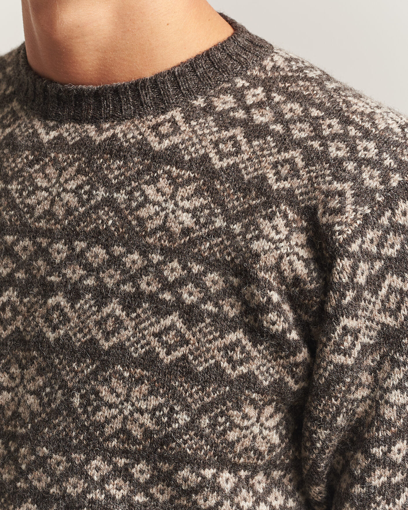 Heren | Truien | Jamieson's of Shetland | Jamiesons Of Shetland All Over Fair Isle Pullover Crew Neck Grey