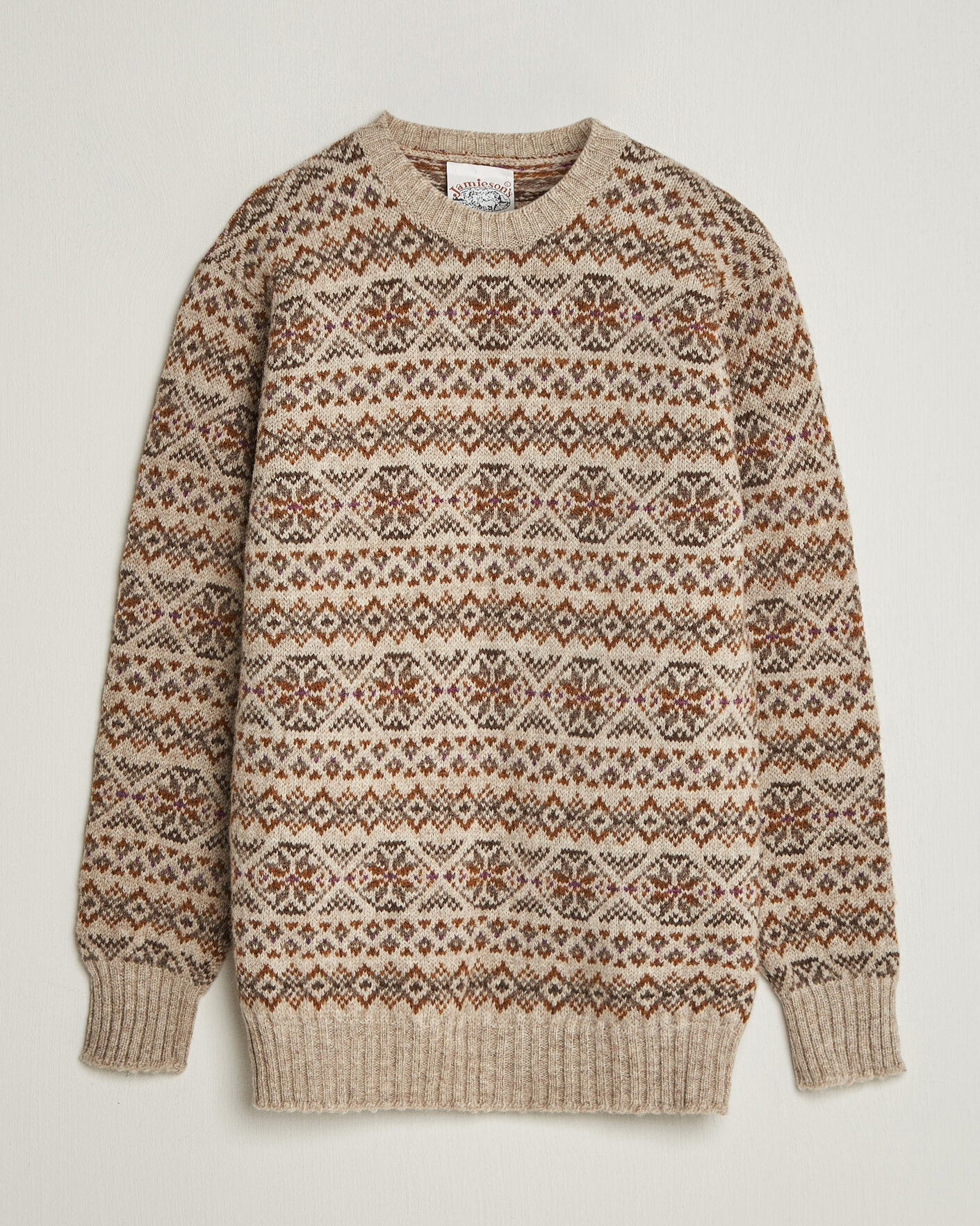 Heren | Truien | Jamieson's of Shetland | Jamiesons Of Shetland All Over Fair Isle Pullover Crew Neck Natural