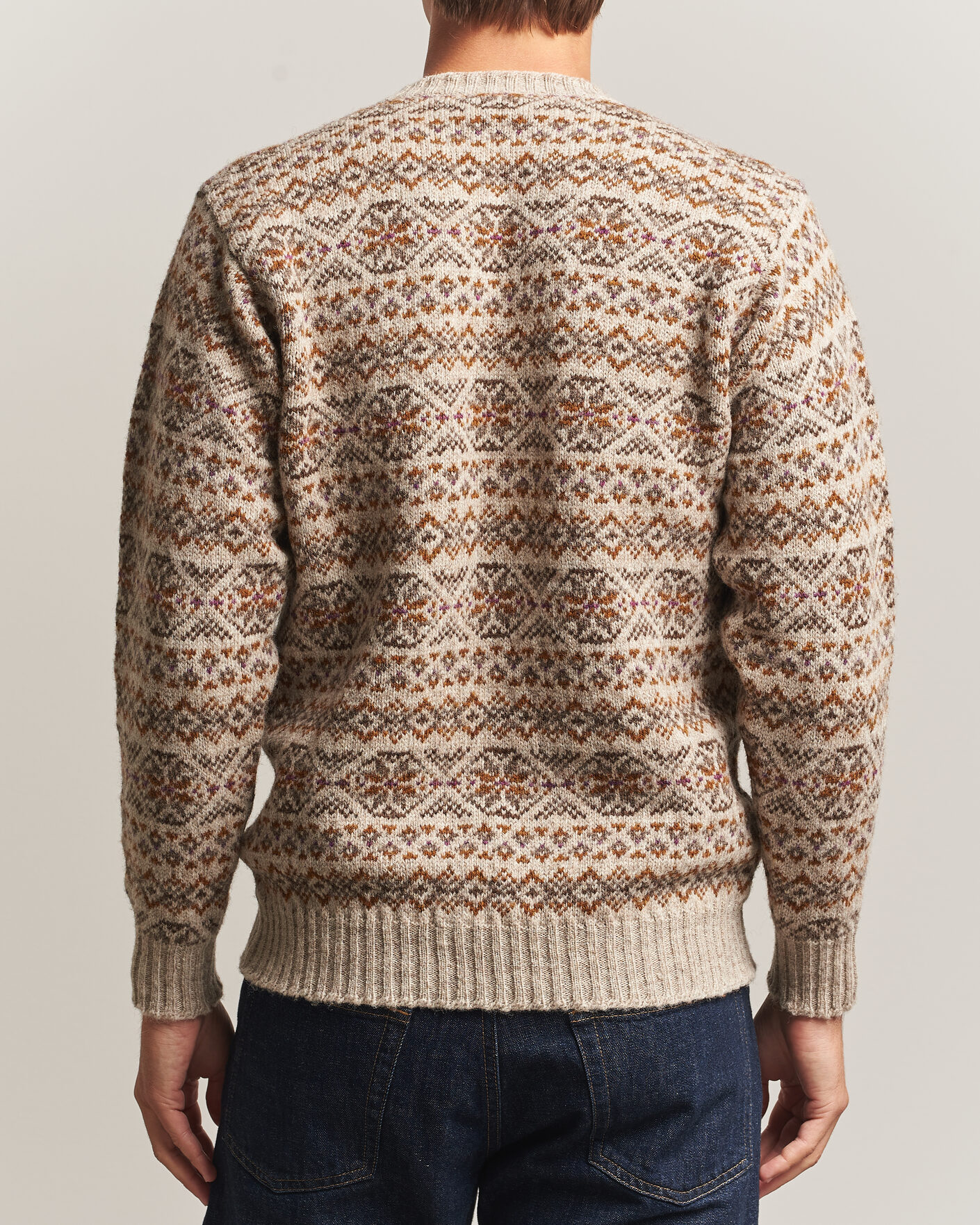 Heren | Truien | Jamieson's of Shetland | Jamiesons Of Shetland All Over Fair Isle Pullover Crew Neck Natural