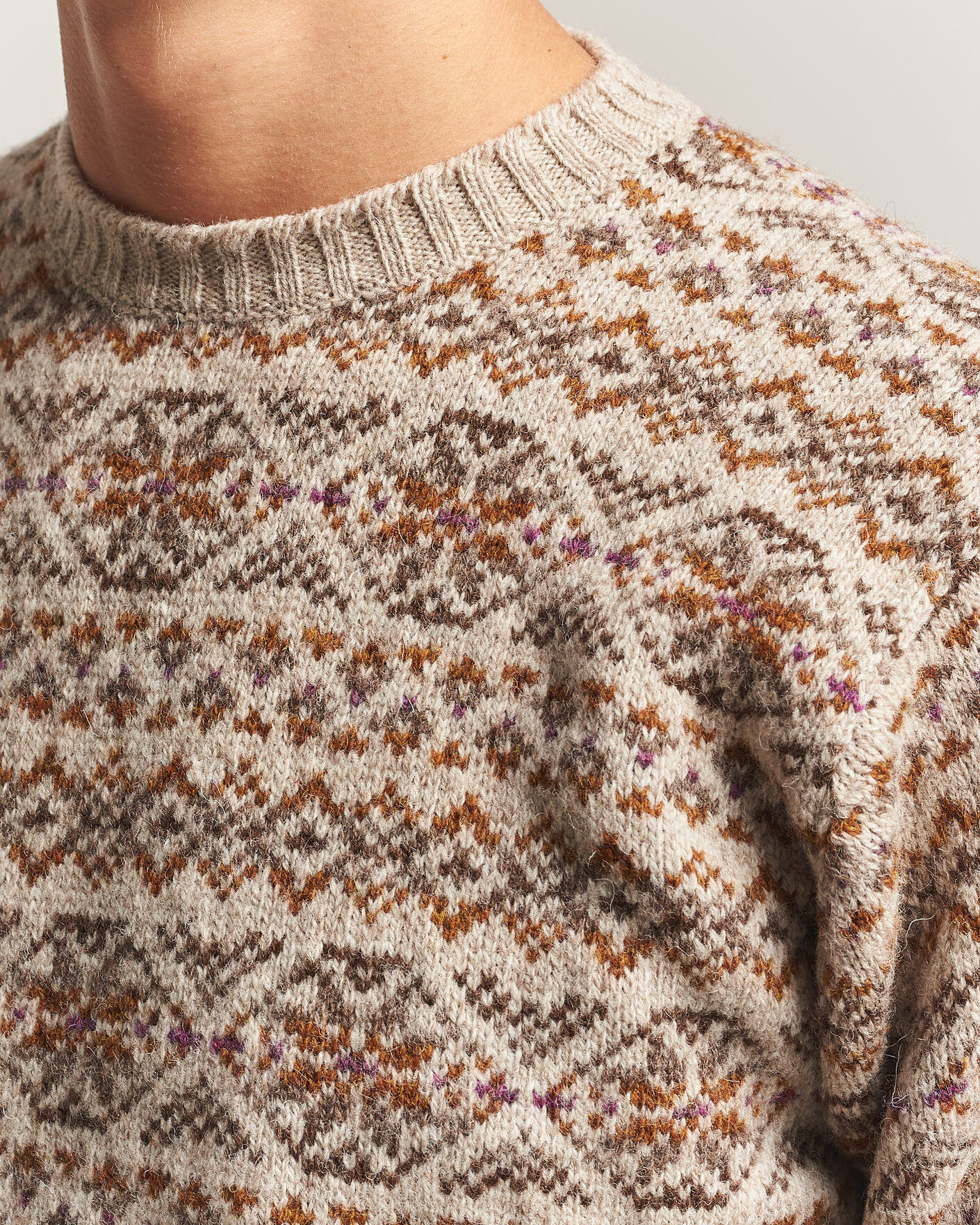 Heren | Truien | Jamieson's of Shetland | Jamiesons Of Shetland All Over Fair Isle Pullover Crew Neck Natural