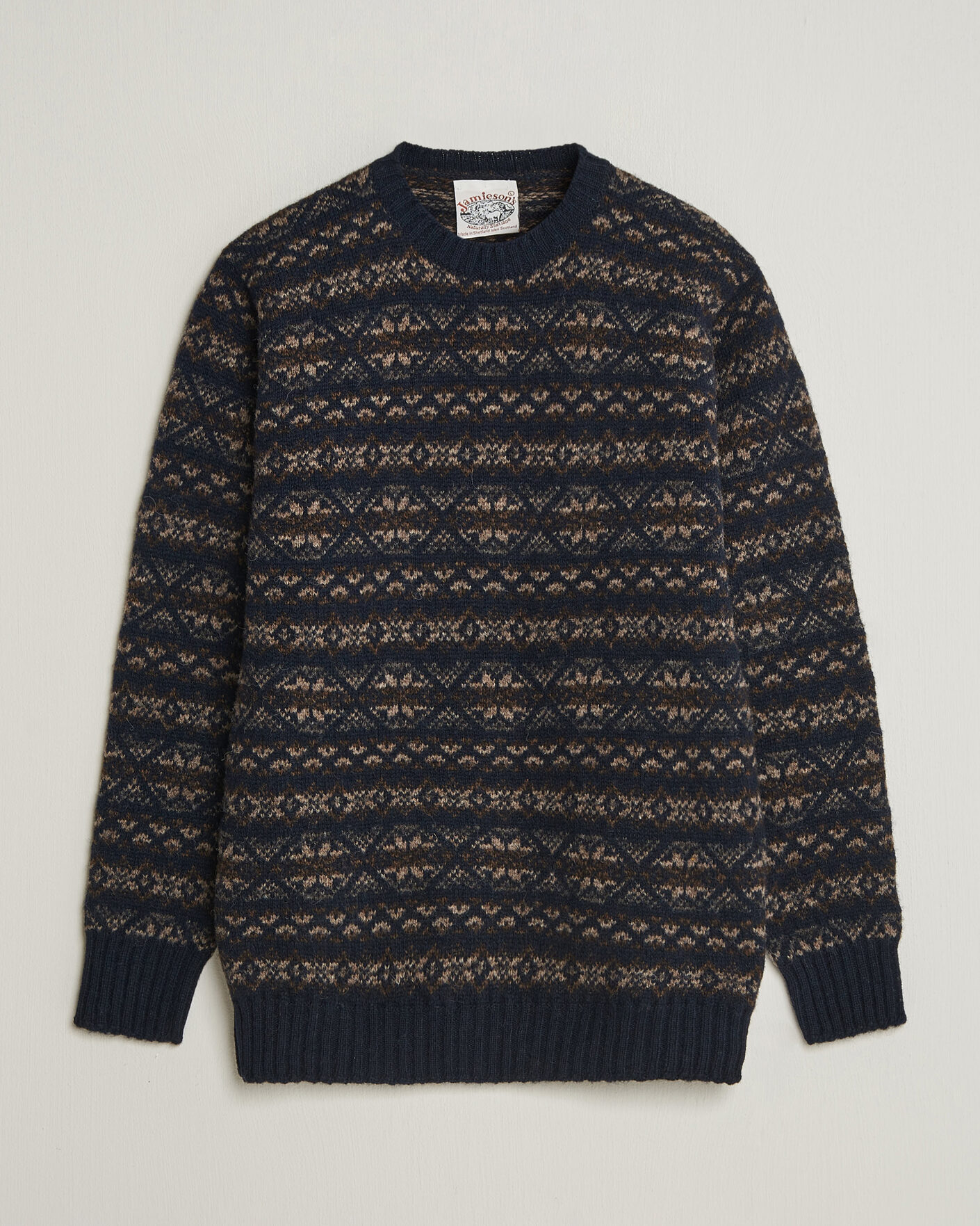 Heren | Truien | Jamieson's of Shetland | Jamiesons Of Shetland All Over Fair Isle Pullover Crew Neck Navy
