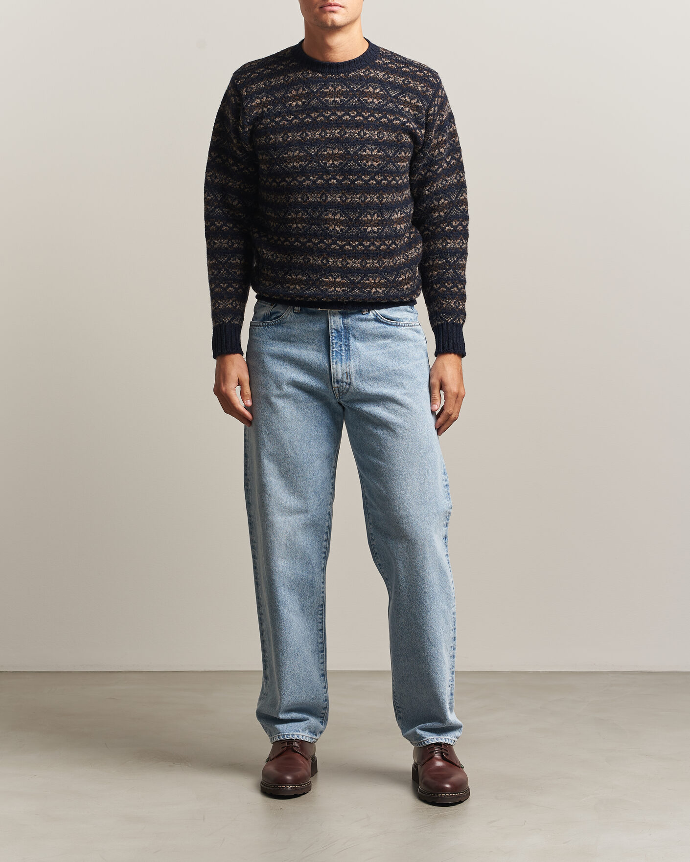 Heren | Truien | Jamieson's of Shetland | Jamiesons Of Shetland All Over Fair Isle Pullover Crew Neck Navy