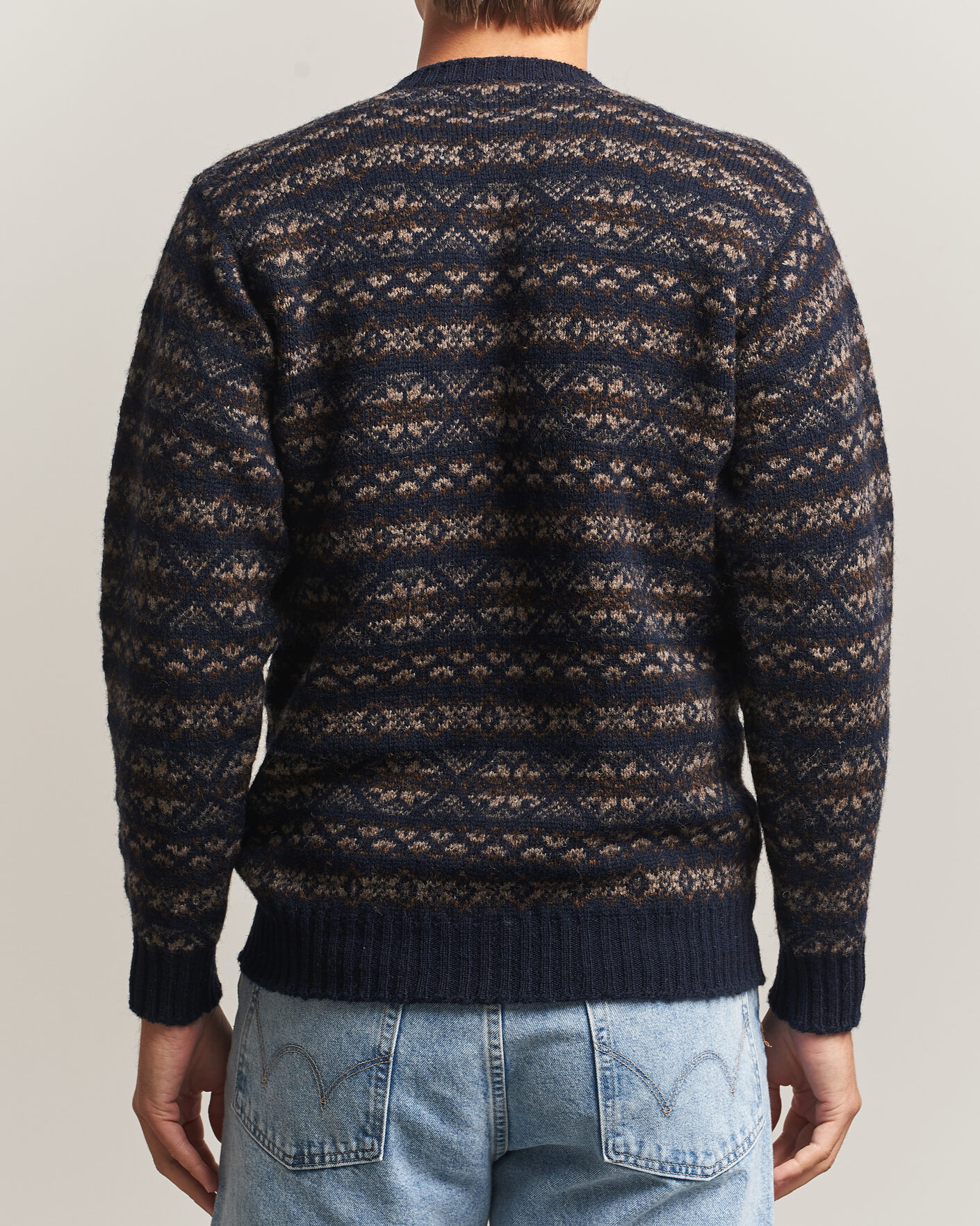 Heren | Truien | Jamieson's of Shetland | Jamiesons Of Shetland All Over Fair Isle Pullover Crew Neck Navy