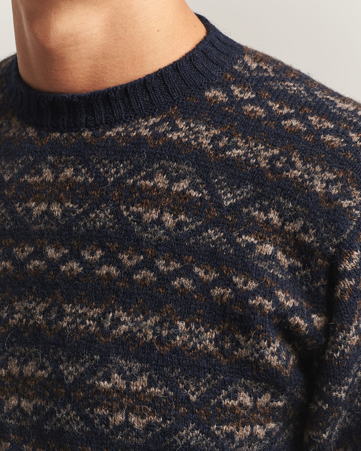 Heren | Truien | Jamieson's of Shetland | Jamiesons Of Shetland All Over Fair Isle Pullover Crew Neck Navy