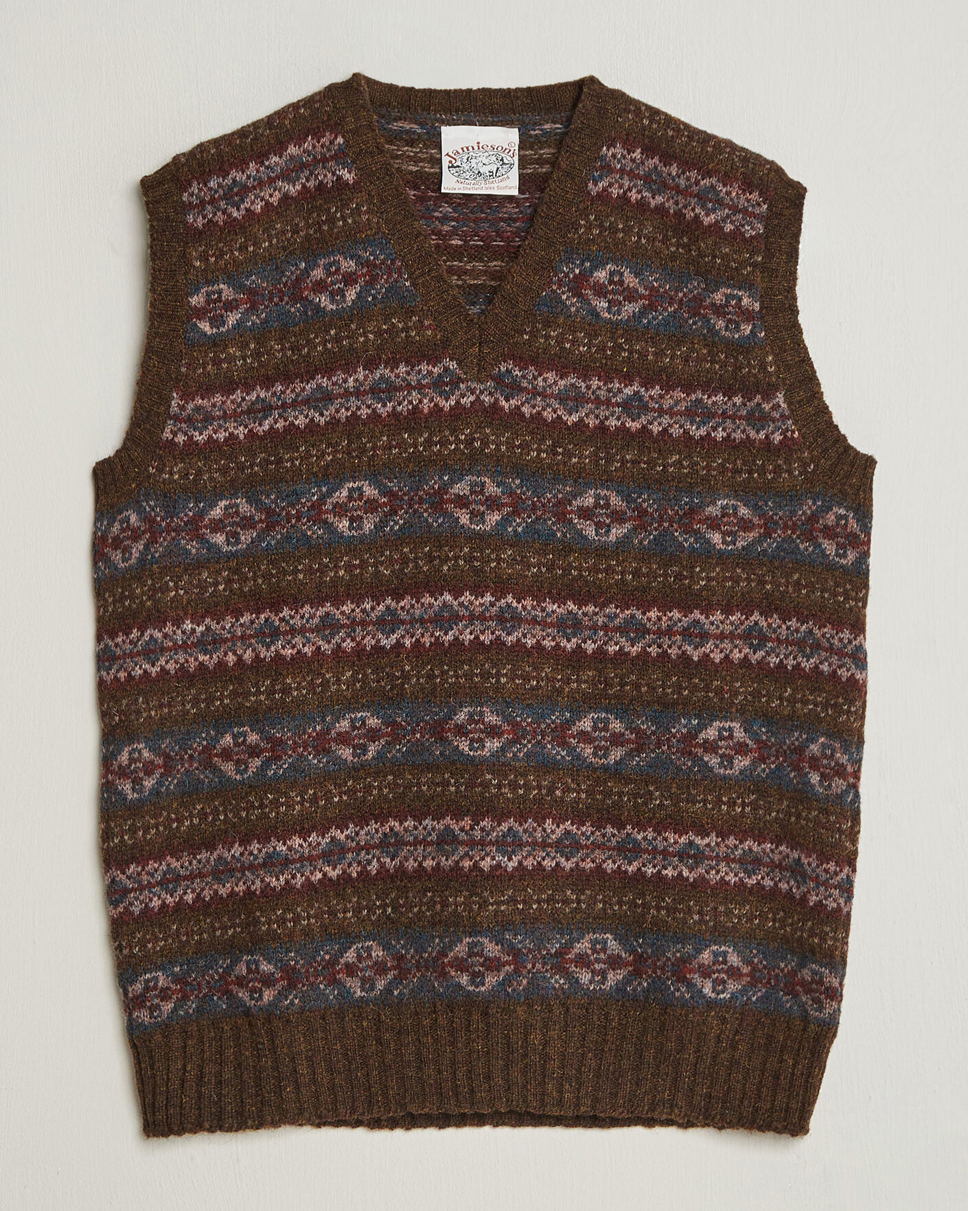 Heren | Truien | Jamieson's of Shetland | Jamiesons Of Shetland All Over Fair Isle Slipover Moss Green