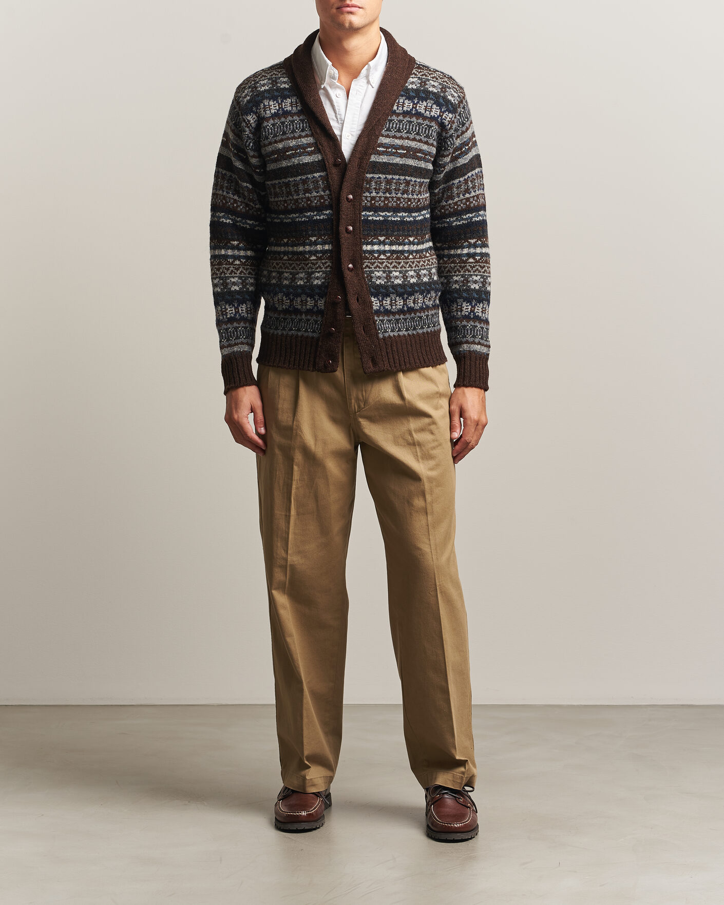 Heren | Truien | Jamieson's of Shetland | Jamiesons Of Shetland All Over Fair Isle Shawl Collar Cardigan Brown