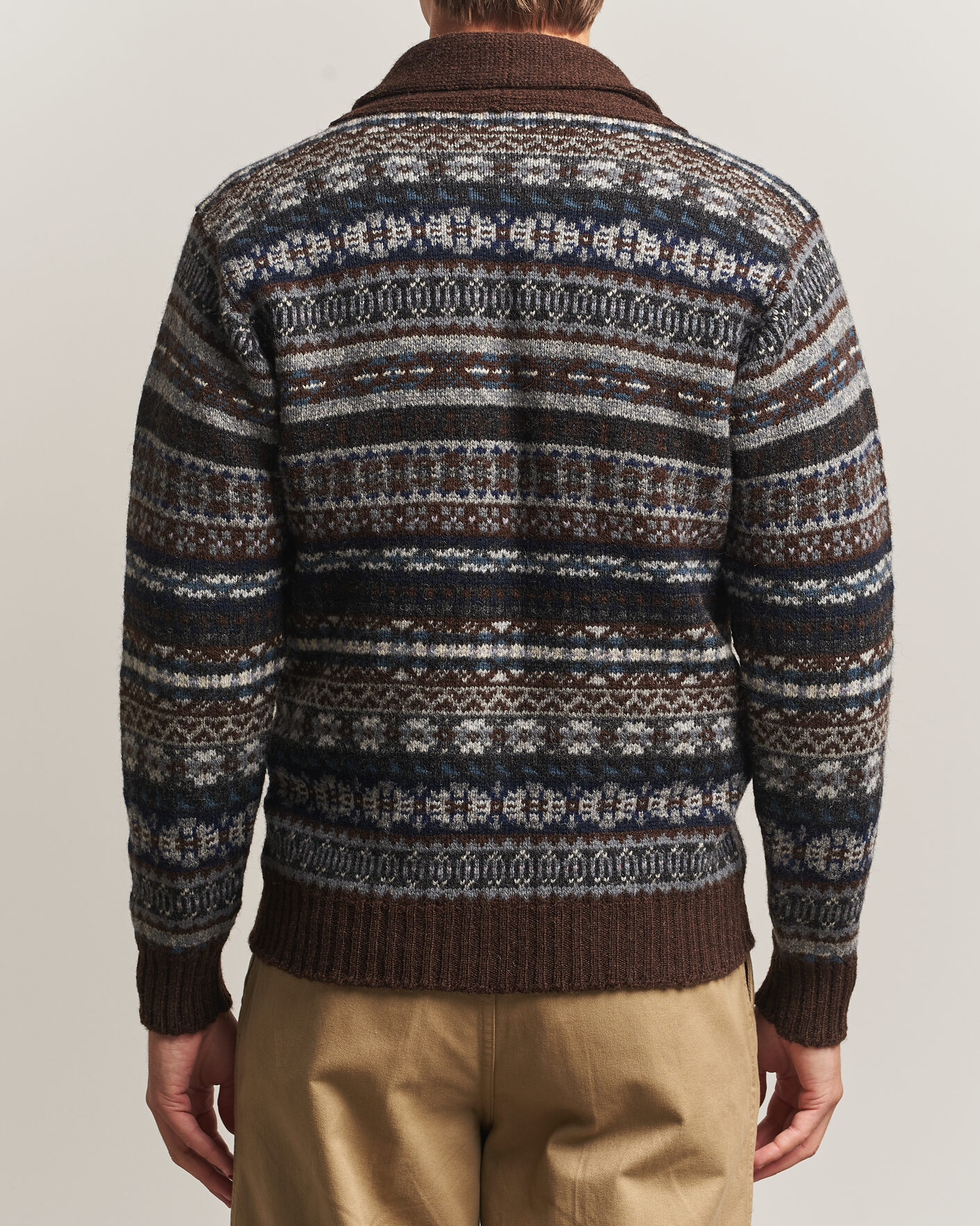 Heren | Truien | Jamieson's of Shetland | Jamiesons Of Shetland All Over Fair Isle Shawl Collar Cardigan Brown