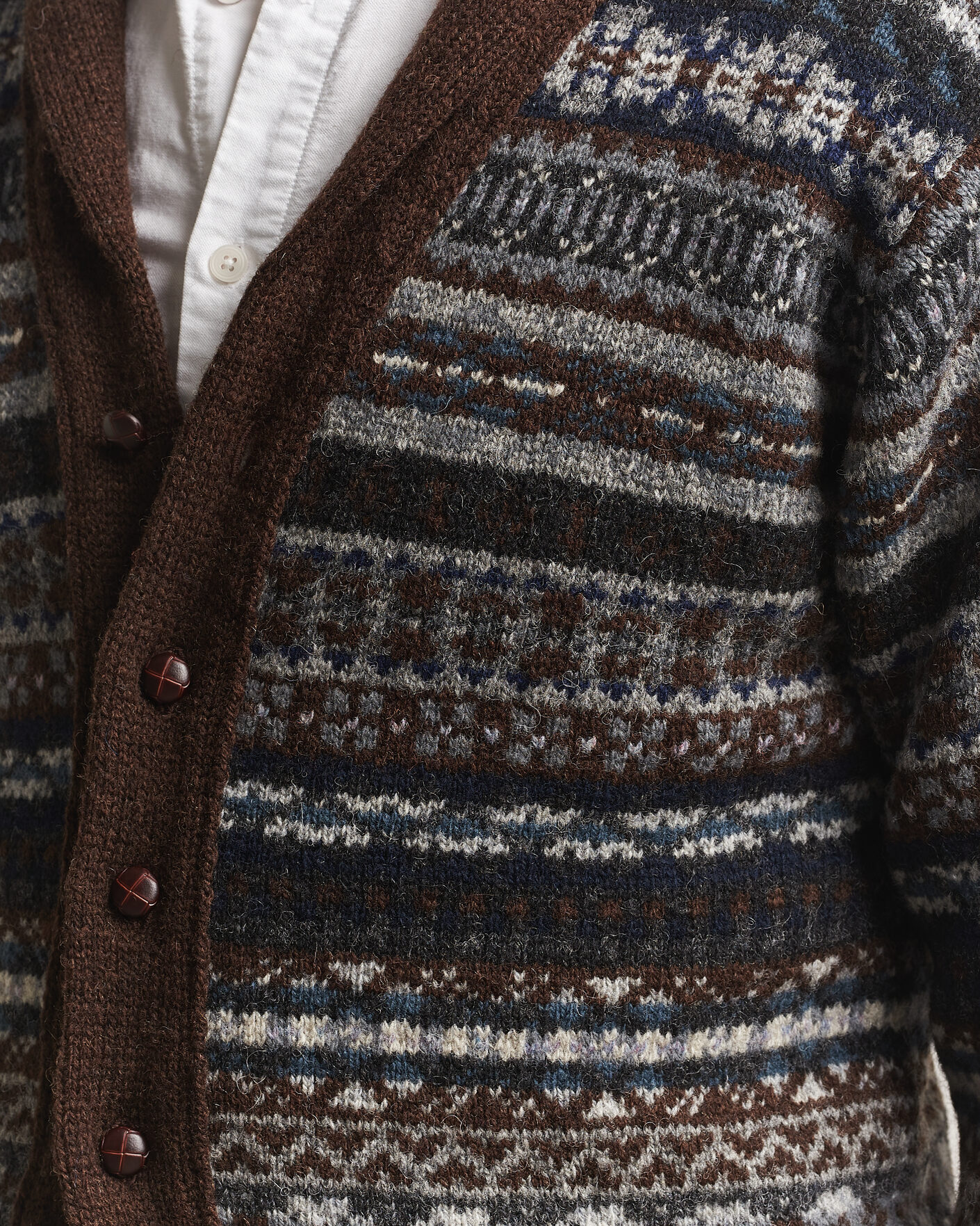 Heren | Truien | Jamieson's of Shetland | Jamiesons Of Shetland All Over Fair Isle Shawl Collar Cardigan Brown