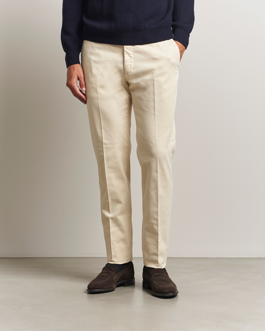 Heren | Broeken | Incotex | Slim Fit Cotton Stretch Chinos Off White