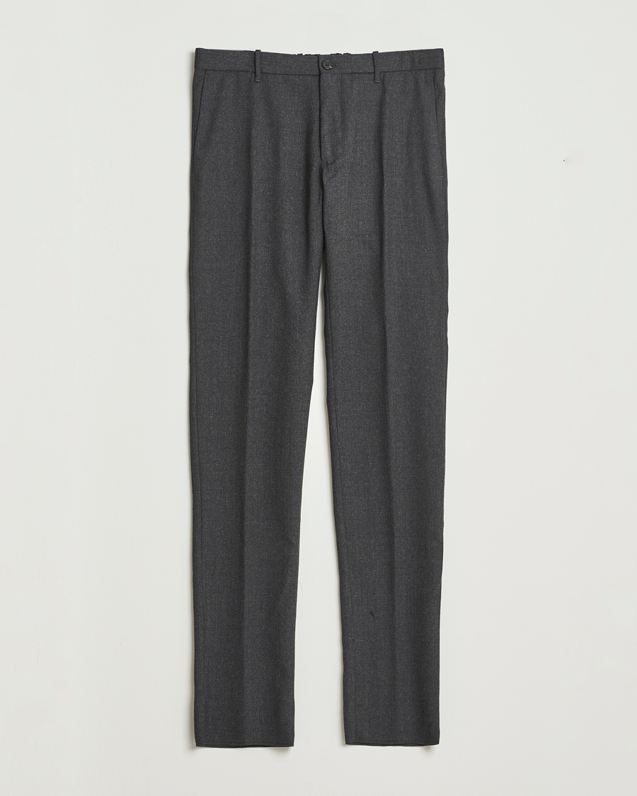 Heren | Broeken | Incotex | Slim Fit Washable Flannel Trousers Charcoal