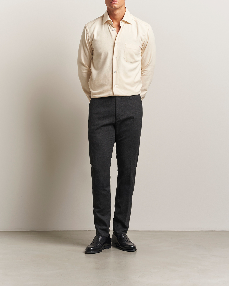 Heren | Broeken | Incotex | Slim Fit Washable Flannel Trousers Charcoal