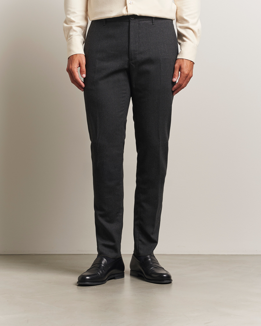 Heren | Broeken | Incotex | Slim Fit Washable Flannel Trousers Charcoal