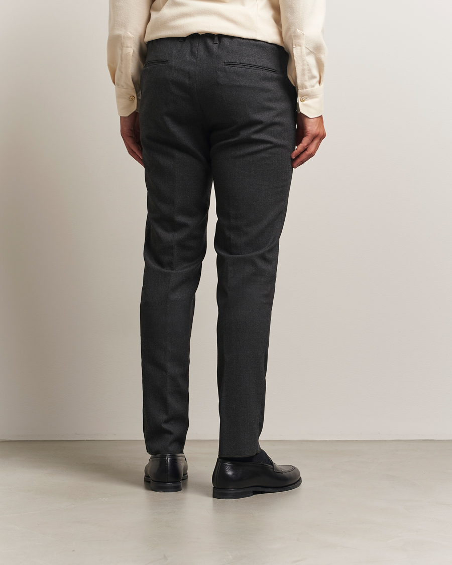 Heren | Broeken | Incotex | Slim Fit Washable Flannel Trousers Charcoal