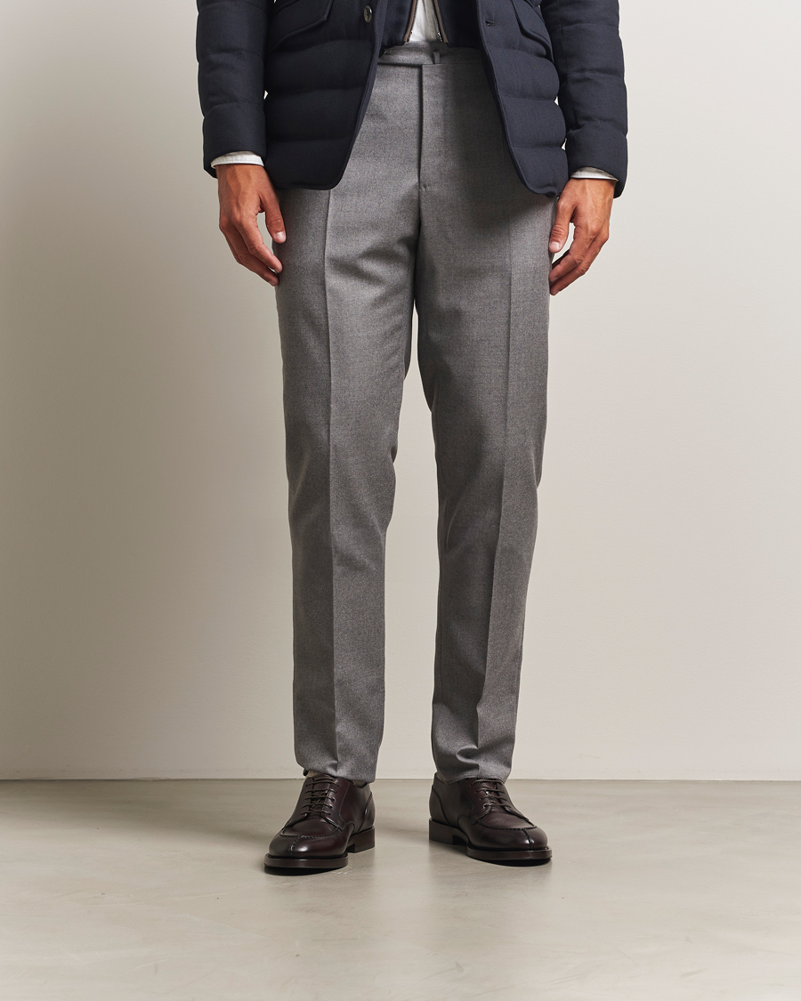 Heren | Broeken | Incotex | Regular Fit Worsted Flannel Trousers Light Grey