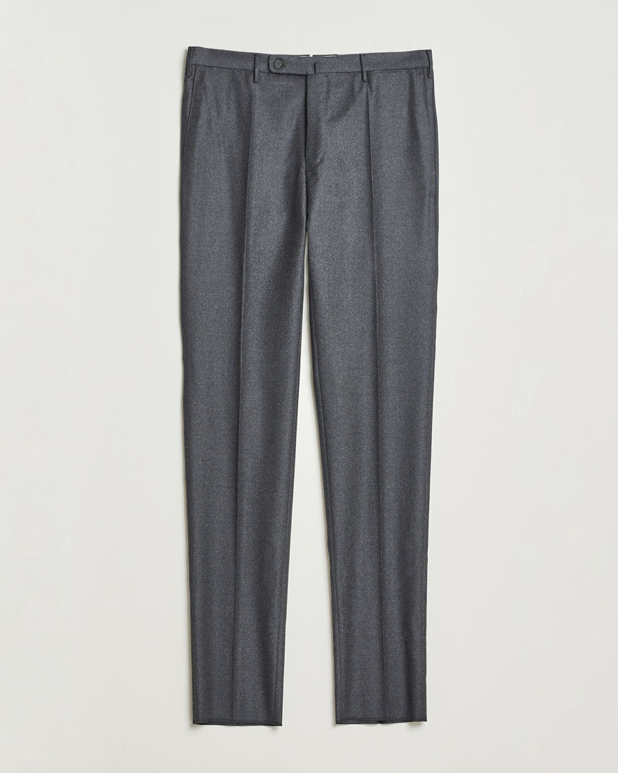 Heren | Broeken | Incotex | Regular Fit Worsted Flannel Trousers Grey Melange