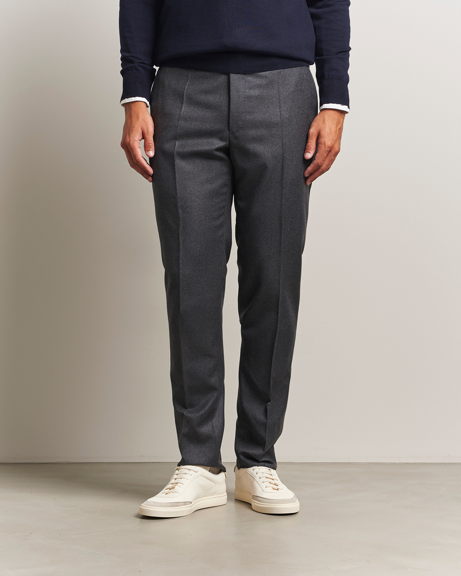 Heren | Broeken | Incotex | Regular Fit Worsted Flannel Trousers Grey Melange