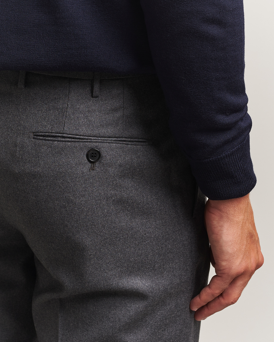 Heren | Broeken | Incotex | Regular Fit Worsted Flannel Trousers Grey Melange