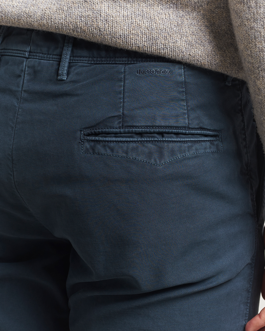 Heren | Broeken | Incotex | Slim Fit Garment Dyed Slacks Navy