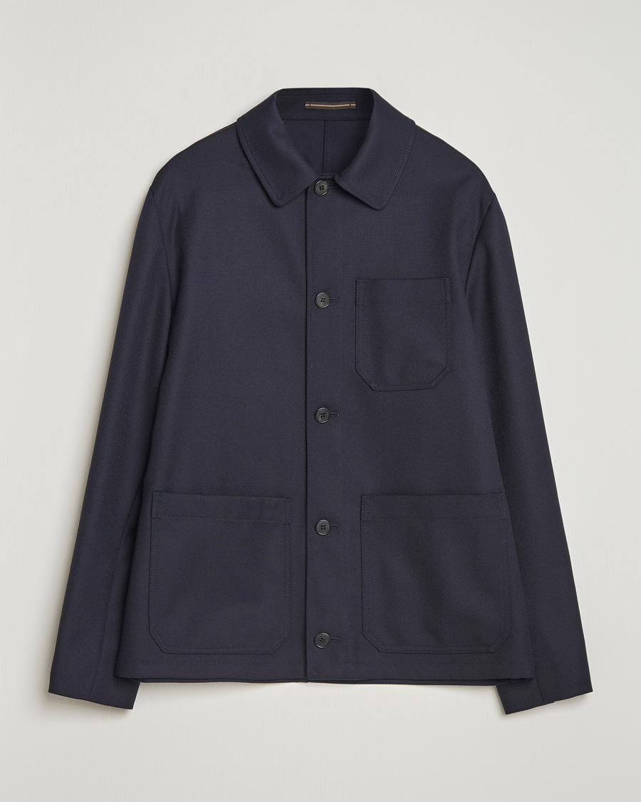Heren | Jassen | Incotex | Wool Cover Shirt Jacket Navy