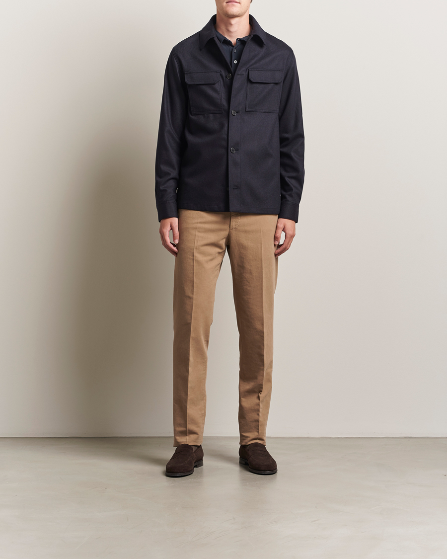 Heren | Overhemden | Incotex | Flannel Overshirt Navy