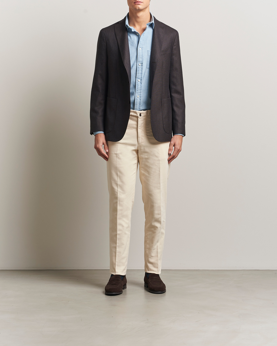 Heren | Broeken | Incotex | Regular Fit Moleskine Trousers Off White