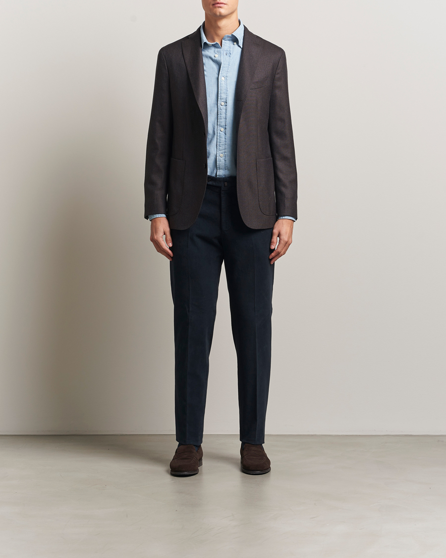 Heren | Broeken | Incotex | Regular Fit Moleskine Trousers Navy