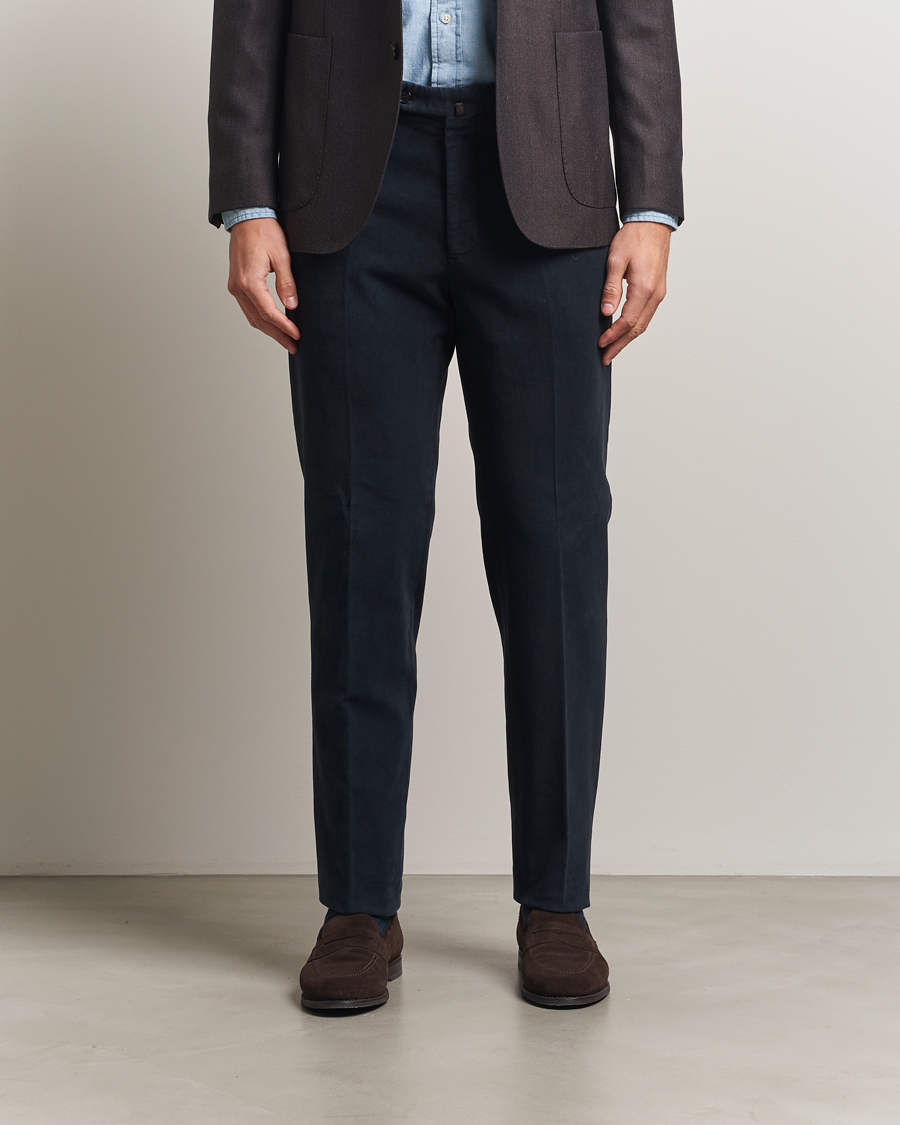 Heren | Broeken | Incotex | Regular Fit Moleskine Trousers Navy