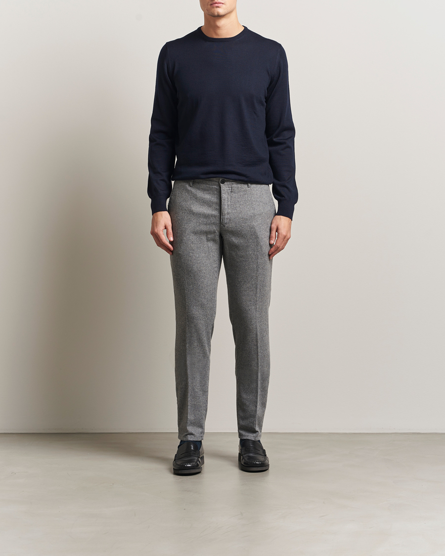 Heren | Broeken | Incotex | Slim Fit Washed Flannel Slacks Light Grey