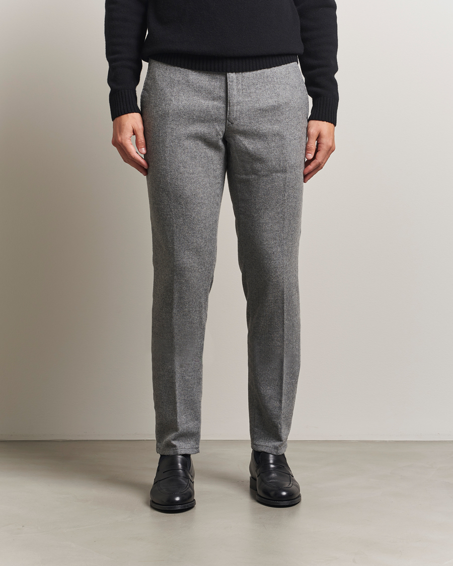Heren | Broeken | Incotex | Slim Fit Washed Flannel Slacks Light Grey