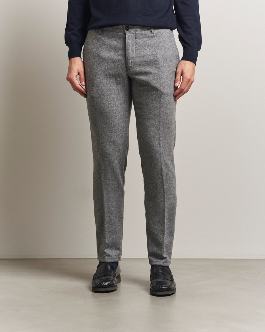 Heren | Broeken | Incotex | Slim Fit Washed Flannel Slacks Light Grey