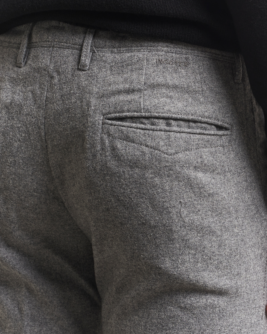 Heren | Broeken | Incotex | Slim Fit Washed Flannel Slacks Light Grey