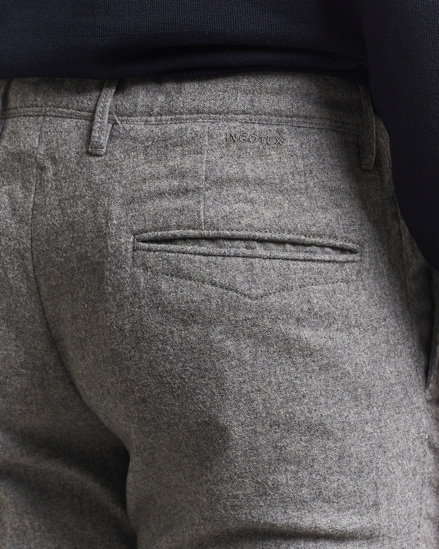 Heren | Broeken | Incotex | Slim Fit Washed Flannel Slacks Light Grey