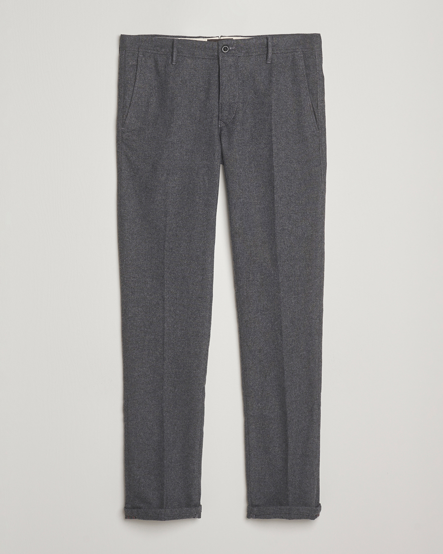 Heren | Broeken | Incotex | Slim Fit Washed Flannel Slacks Grey Melange