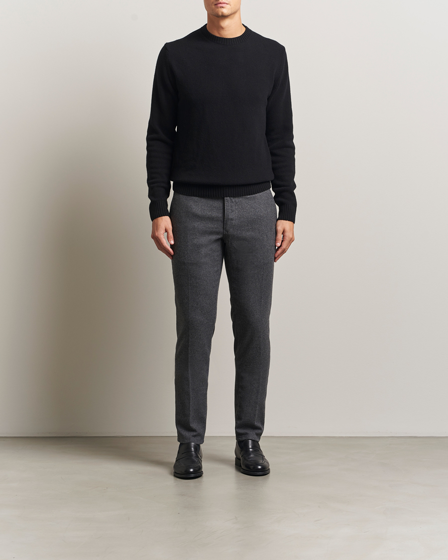 Heren | Broeken | Incotex | Slim Fit Washed Flannel Slacks Grey Melange
