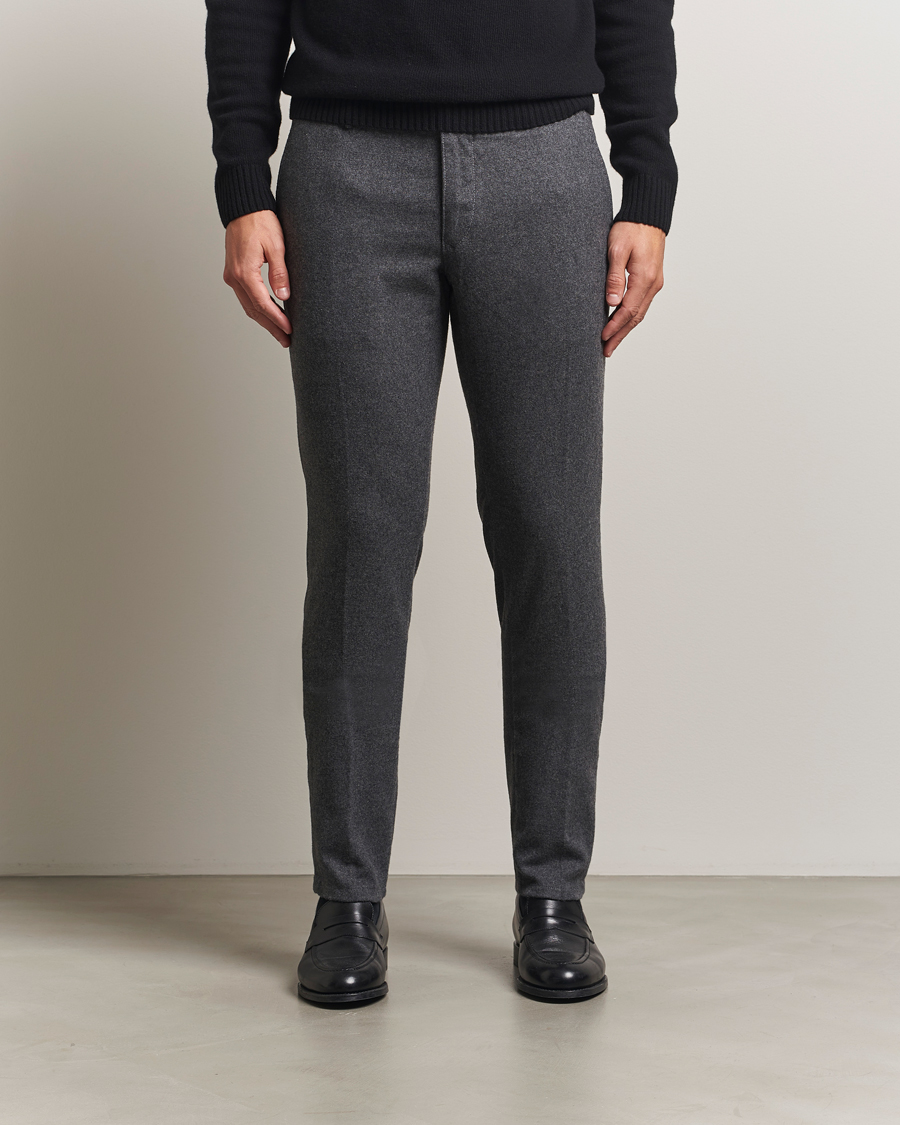 Heren | Broeken | Incotex | Slim Fit Washed Flannel Slacks Grey Melange