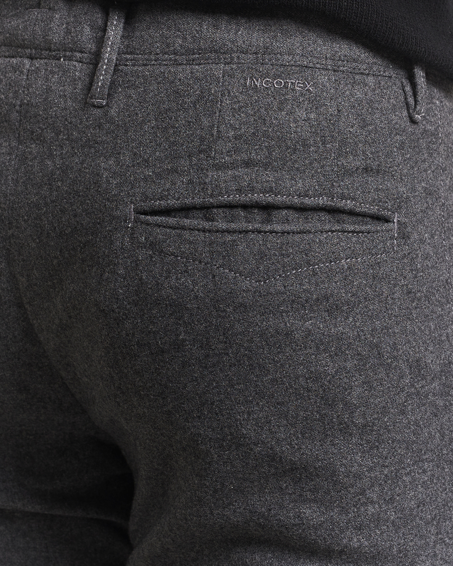 Heren | Broeken | Incotex | Slim Fit Washed Flannel Slacks Grey Melange