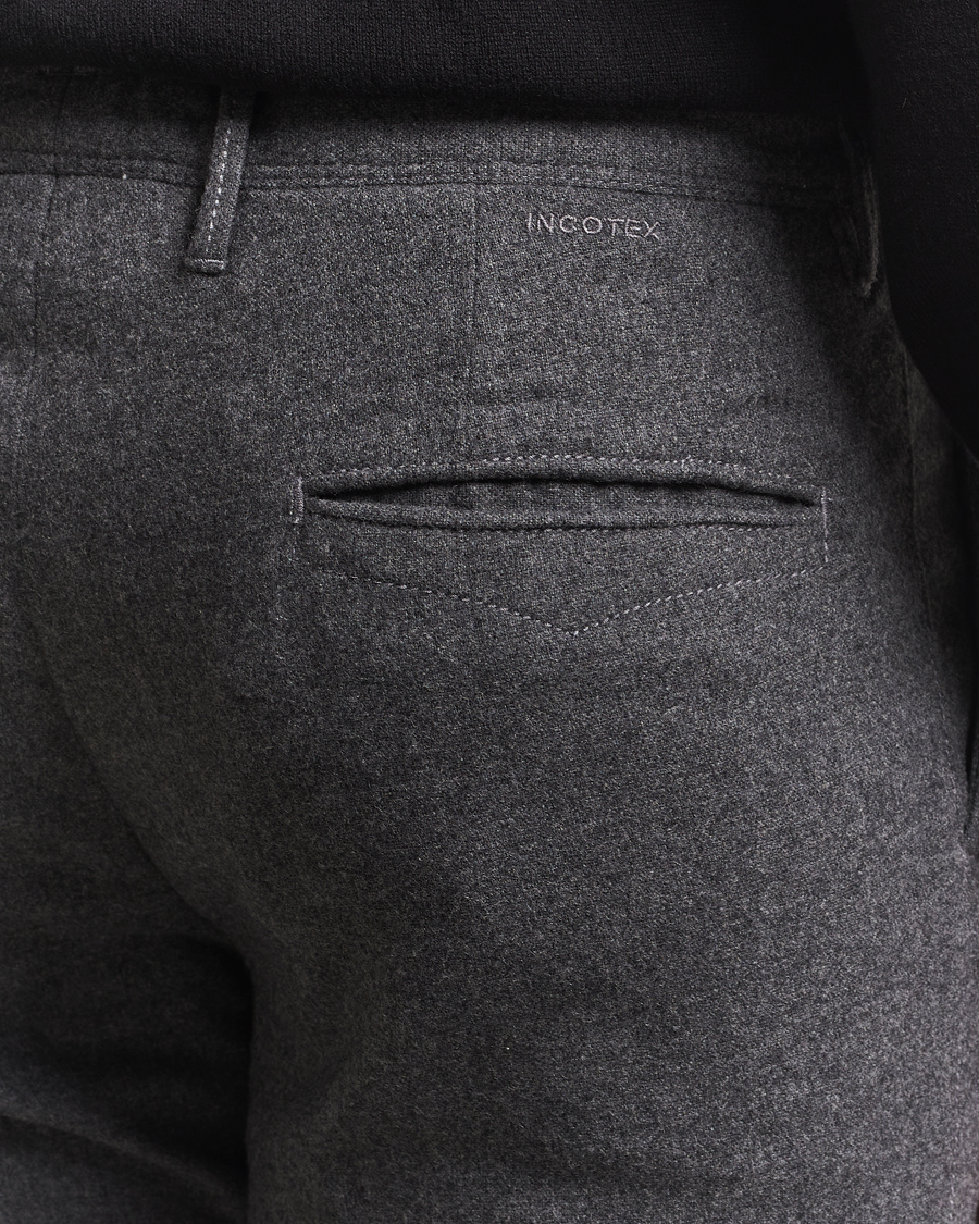 Heren | Broeken | Incotex | Slim Fit Washed Flannel Slacks Grey Melange