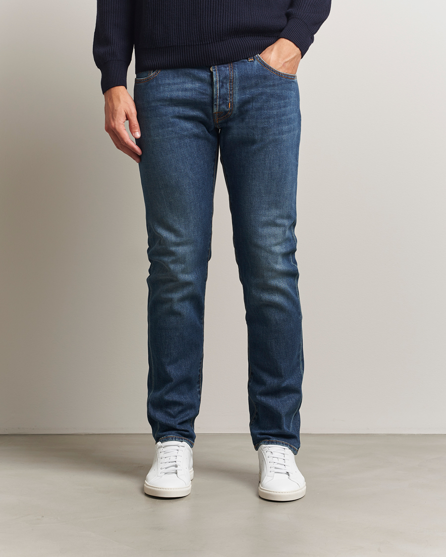 Heren | Jeans | Jacob Cohën | Bard Milano-Cortina Slim Fit Stretch Jeans Mid Blue