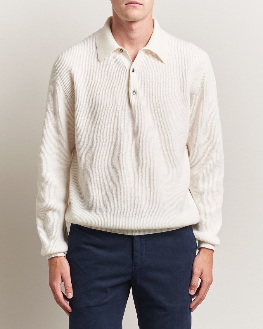 Heren | Truien | Kiton | Cashmere Rib Long Sleeve Polo Light Beige