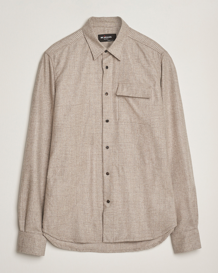 Heren | Overhemden | Kiton | Wool Check Overshirt Light Beige