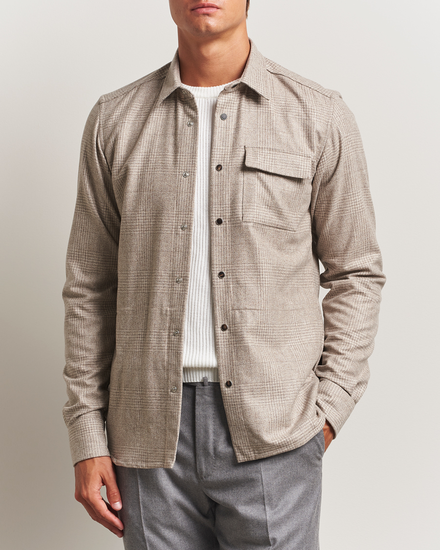 Heren | Overhemden | Kiton | Wool Check Overshirt Light Beige