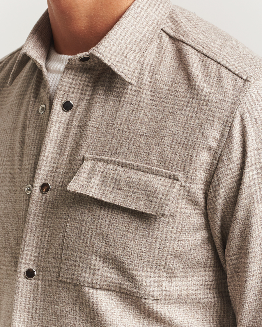 Heren | Overhemden | Kiton | Wool Check Overshirt Light Beige
